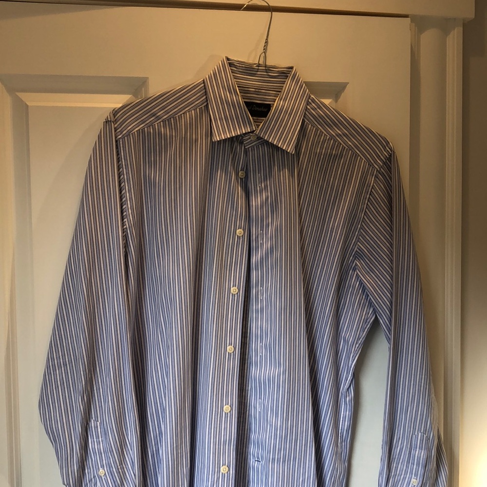 David Donahue blue and white stripped button down